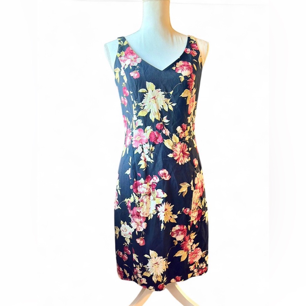 Silk & Linen Floral Sheath Dress Size 4 | 90s Classic‎